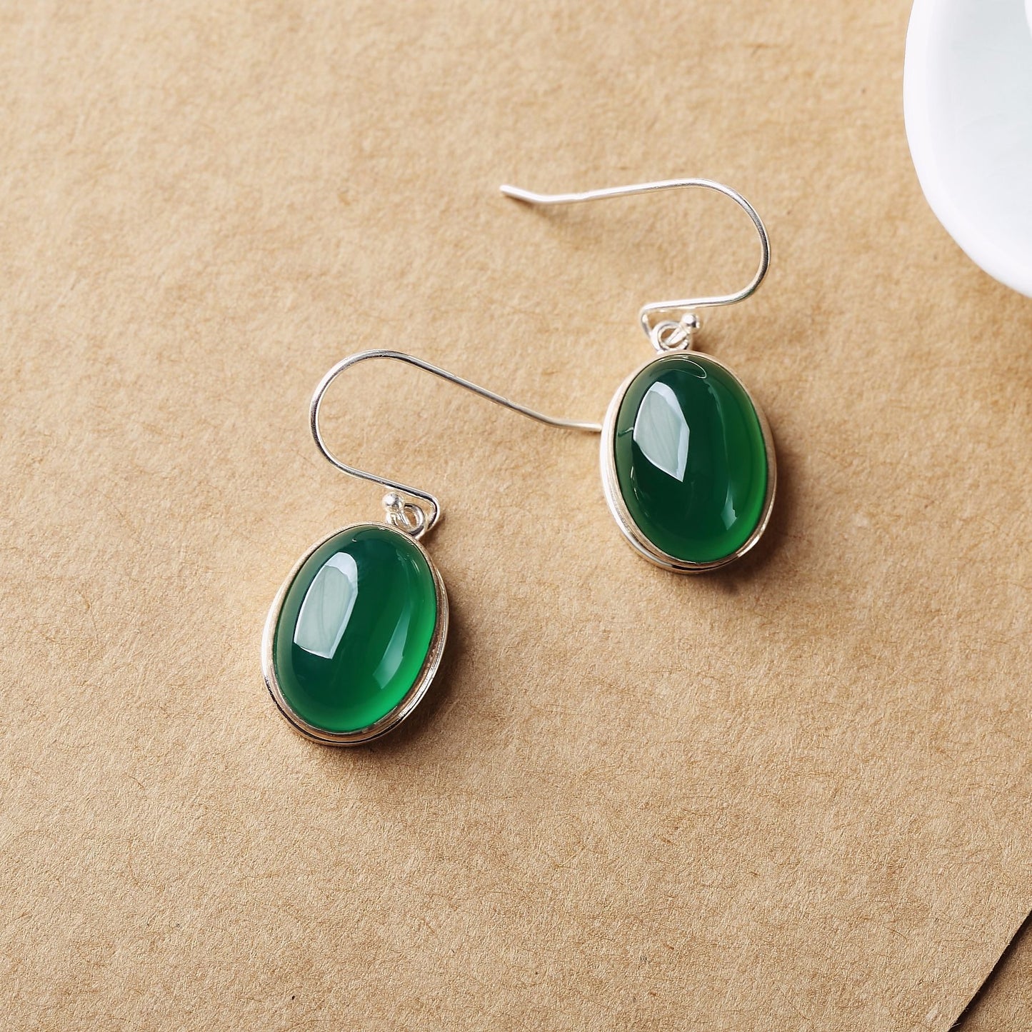 Handmade Green Jade Hook Drop Earrings