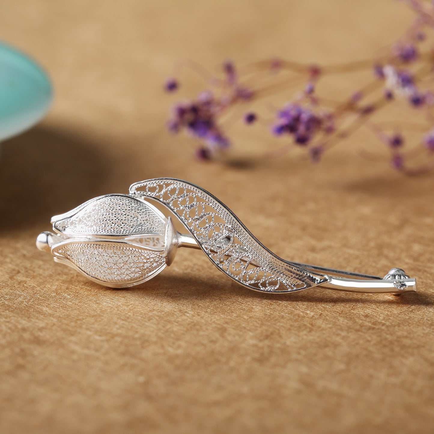 Broche Flor Vintage Hecha A Mano Plata