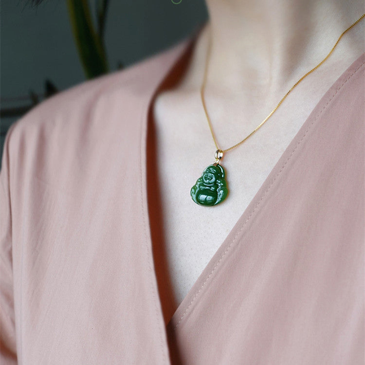 Green Jade Buddha Pendant Chain Necklace - LUXYIN