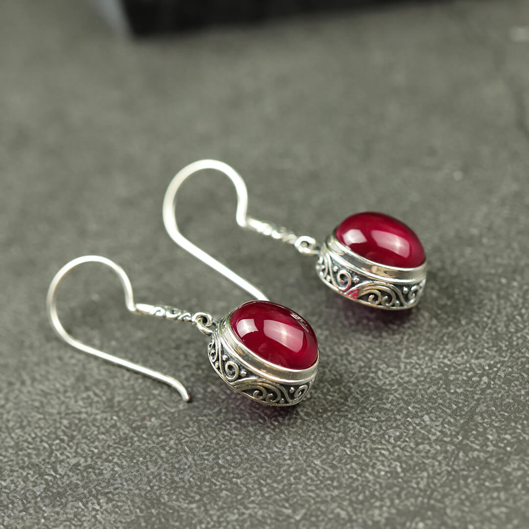 July Birthstone Ruby Vintage Drop Earrings