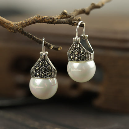 Vintage Mother of Pearl Drop Earrings, 925 Silver Earrings Online - LUXYIN