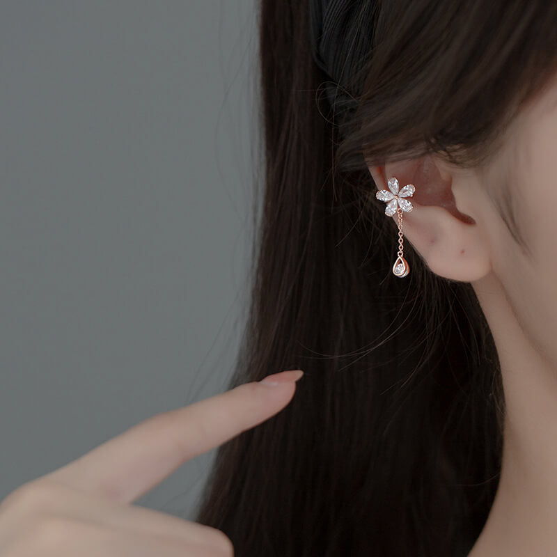 Luxyin RoseGold Flower Tassel Clipon Earrings, Non-pierced Ear Cuffs