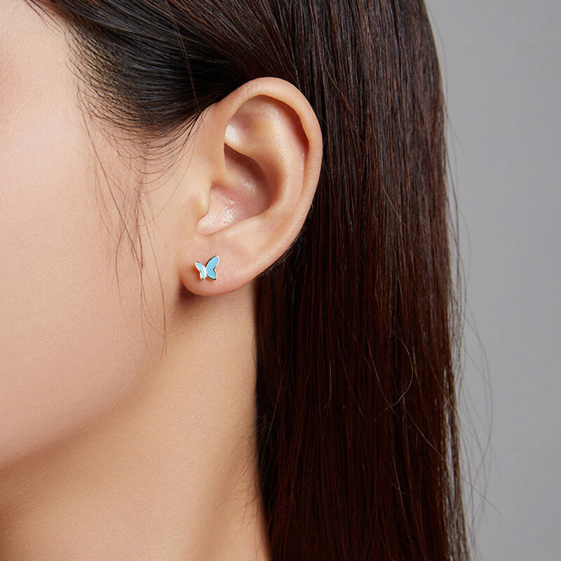 Mini Blue Butterfly Silver Stud Earrings