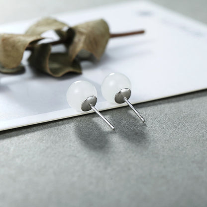 Natural White Jade Stud Earrings