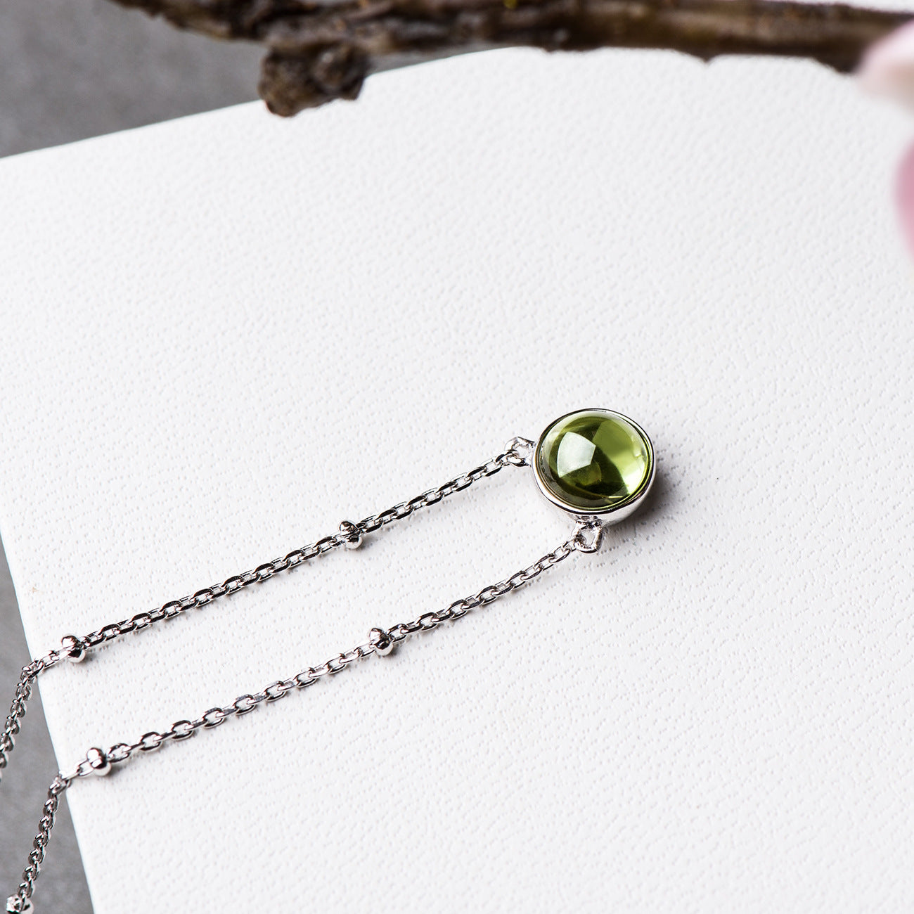 Natural Olivine Silver Necklace