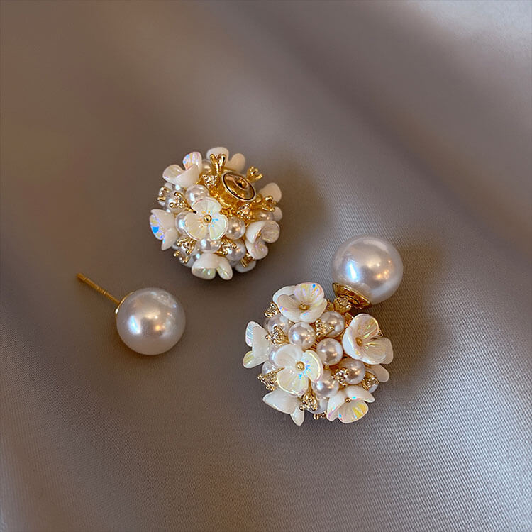 Pearl Flowers Ball Stud Earrings, Pearl Earrings for Women - LUXYIN