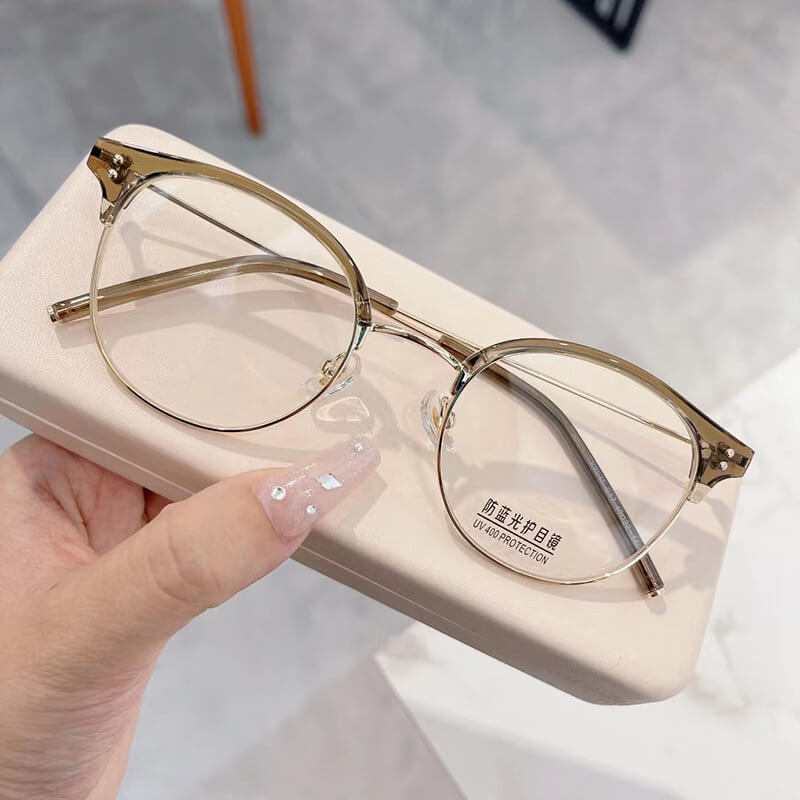 LUXYIN Tea Semi-rimless Glasses