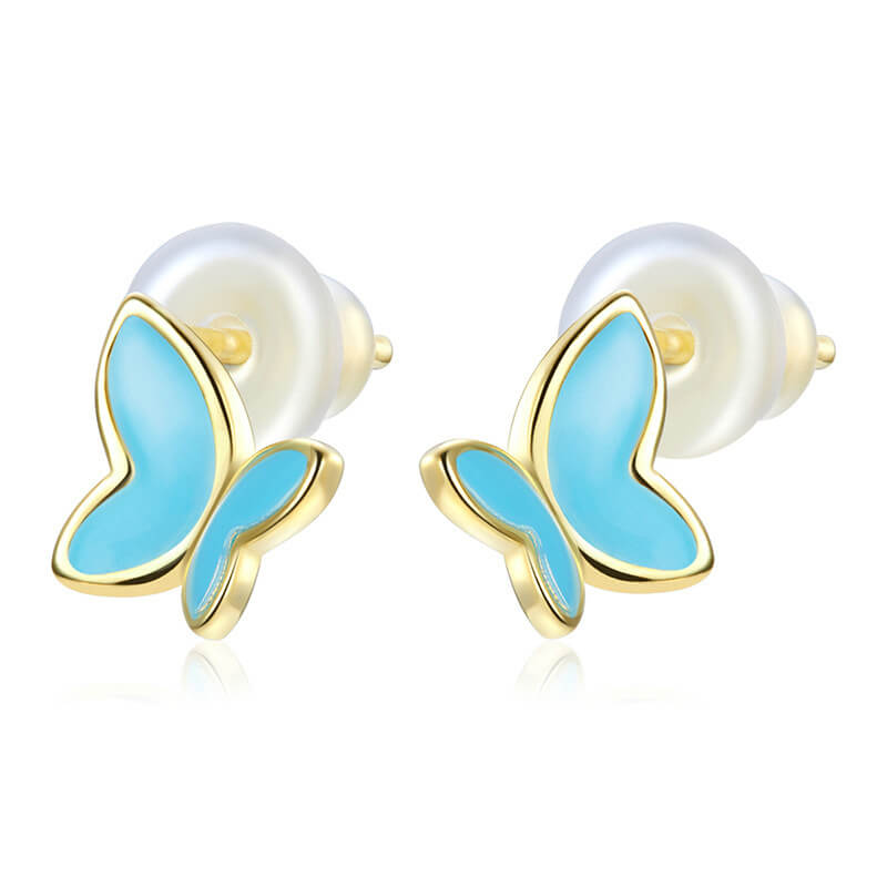 Mini Blue Butterfly Silver Stud Earrings