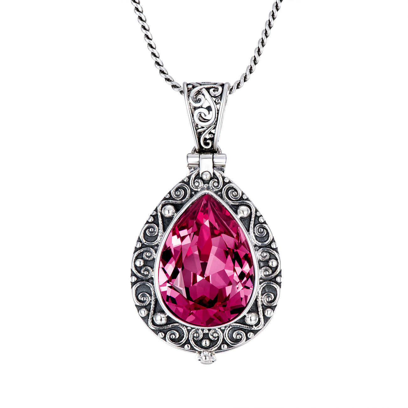 Pink Crystal Engraved Necklace