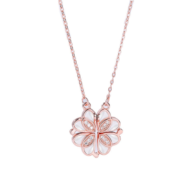 Lucky Heart Foldable Necklace with Two Sides, Magnet Clover Pendant - LUXYIN