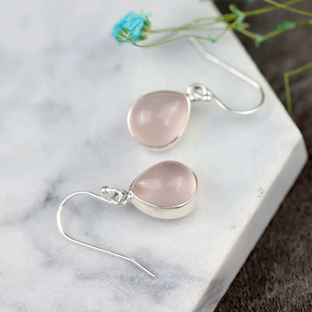 Natural Pink Crystal Drop Earrings