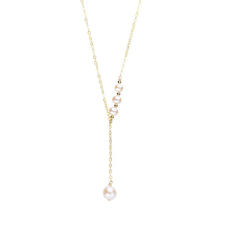 Natural Pearl Y Style Gold Necklace, 14K Plated Gold Pendant - LUXYIN