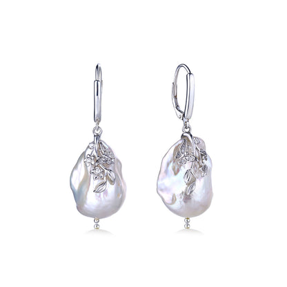 Natural Engraved Baroque Pearl Drop Earrings