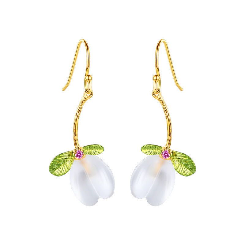 Gorgeous Natural Crystal Flower Silver Drop Earrings - LUXYIN
