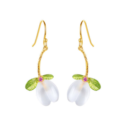 Gorgeous Natural Crystal Flower Silver Drop Earrings - LUXYIN