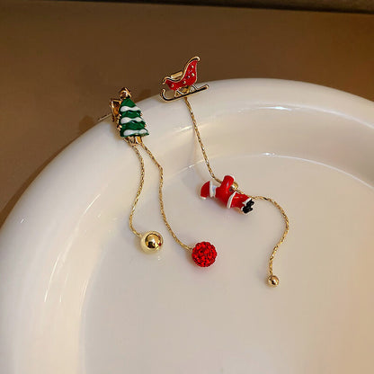 Christmas Stud Dangle Earring with Santa Claus, Xmas Gift - LUXYIN