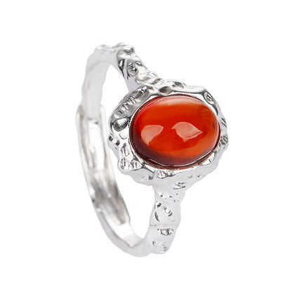 Natural Garnet Jade Silver Open Ring