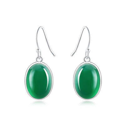 Handmade Green Jade Hook Drop Earrings