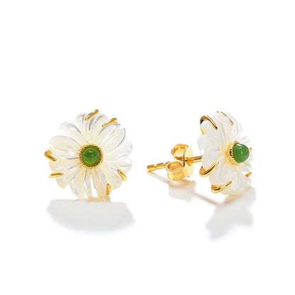 Aretes de margarita con piedra de concha natural