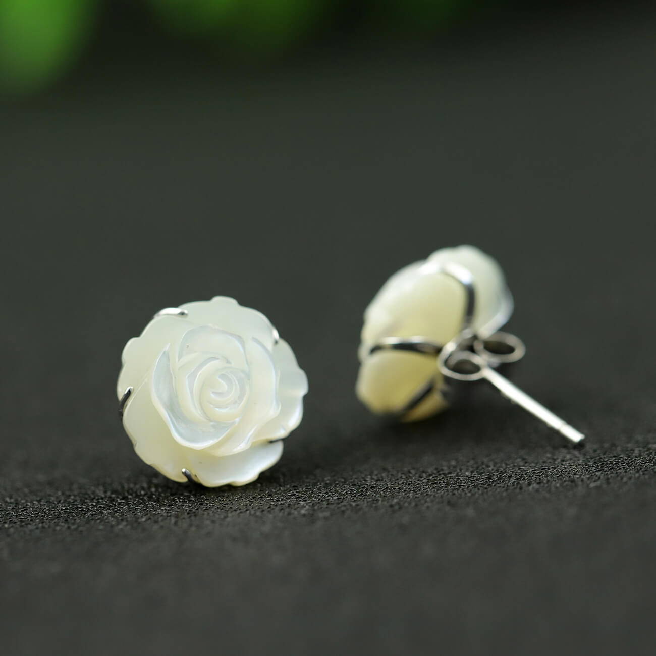 Natural Shell Rose Flower Stud Earrings