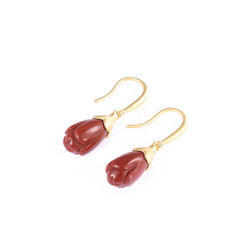 Mangnolia Red Agate Dangle Earrings With Plated Gold - LUXYIN