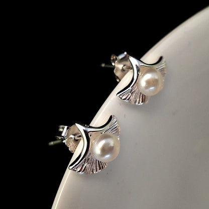 Gingko Pearl Stud Earrings