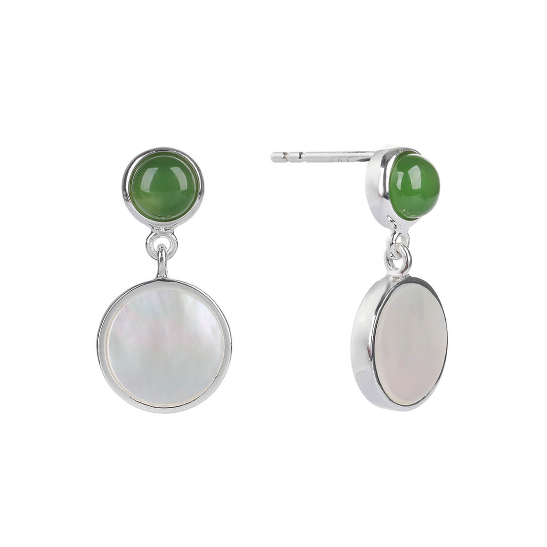 Shell Stone Green Jade Stud Dangle Earrings