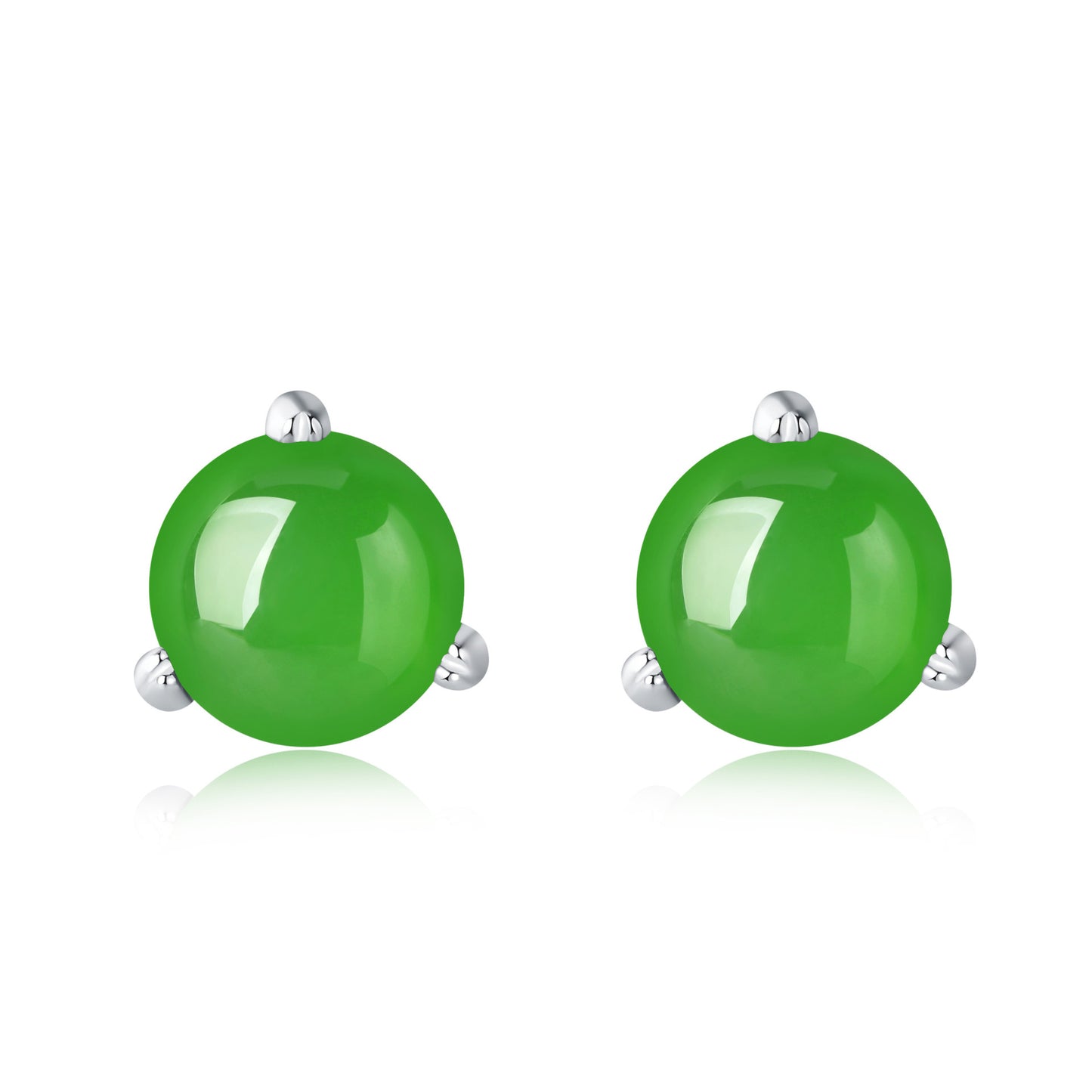 Natural Green Jade Silver Stud Earrings