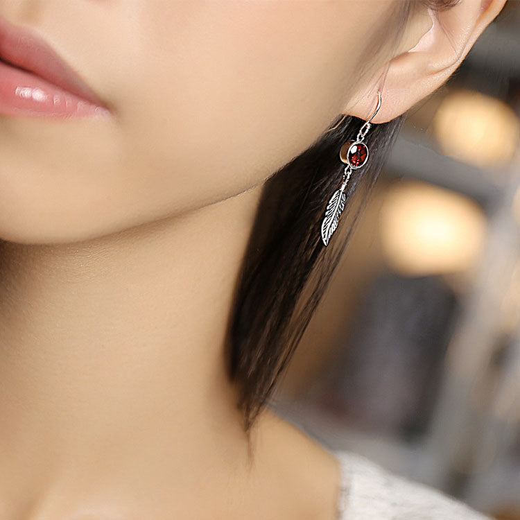 Original Garnet Feather Drop Earrings