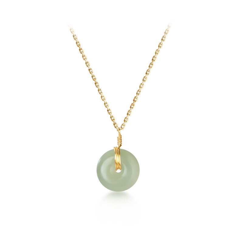 Hetian Jade Round Pendant with Chain, Natural Jade Necklace - LUXYIN