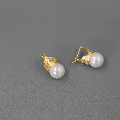 Vintage Clouding Pearl Leverback Earrings