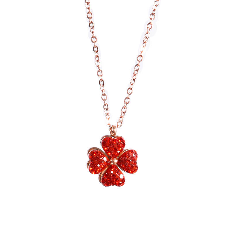 Lucky Red Clover Rotating Necklace