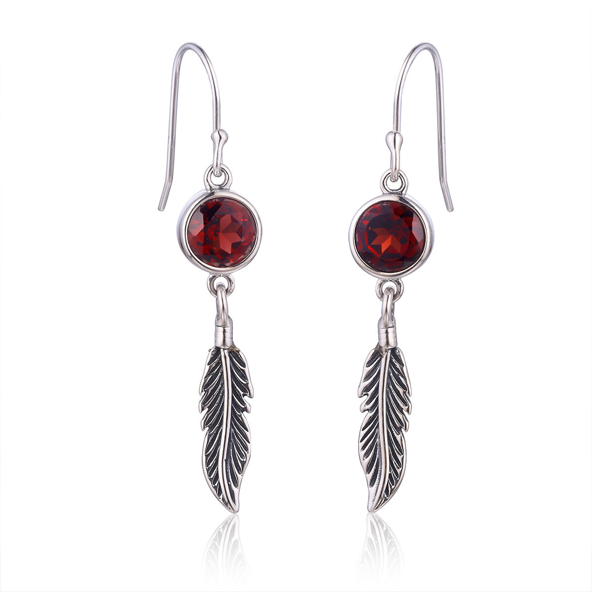 Original Garnet Feather Drop Earrings