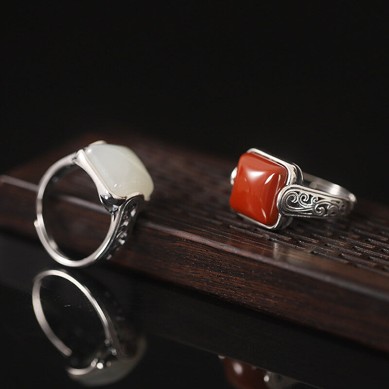 Natural Agate Ring Open Size with Red Stone