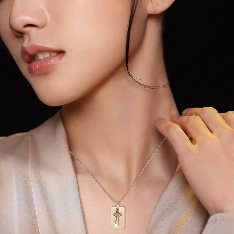 Couple Heart Lock Bangle Key Necklace, Lock Key Pendant - LUXYIN