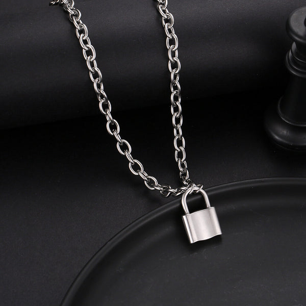 Punk Long Chain Padlock Necklace, Lucky Lock Pendant - LUXYIN