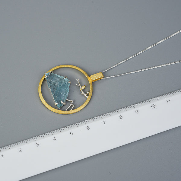 Aquamarine Silver Necklace, Natural Crystal Pendant Online - LUXYIN