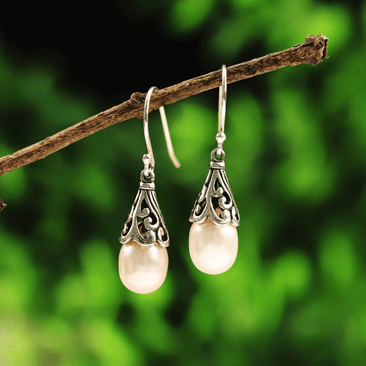 Vintage Engraving Pearl Drop Earrings