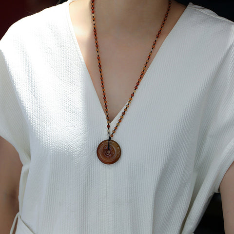 Carnelian Necklace With Circle Pendant
