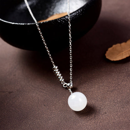 Natural White Jade Silver Necklace
