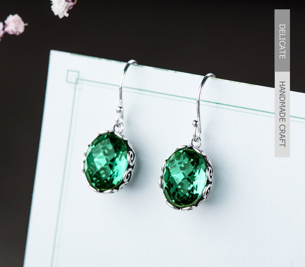 LUXYIN Vintage Green Crystal Drop Earrings, Natural Jade Dangle Earrings