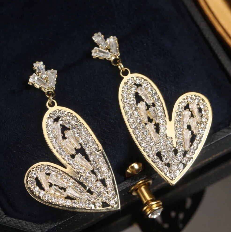 LUXYIN | Heart Diamond Stud Earrings, Anti-Anxiety Zircon Dangle Studs