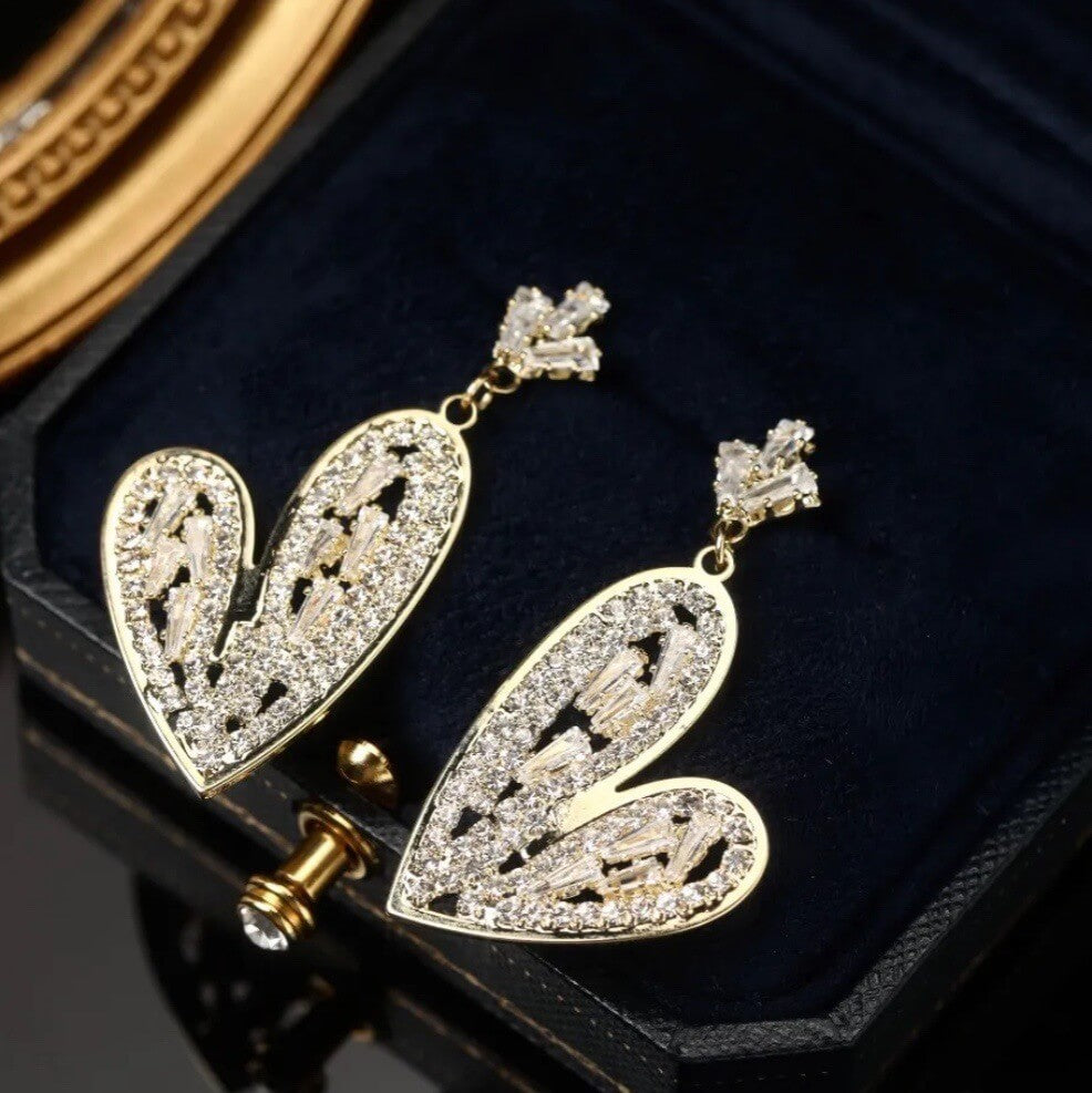 LUXYIN | Heart Diamond Stud Earrings, Anti-Anxiety Zircon Dangle Studs