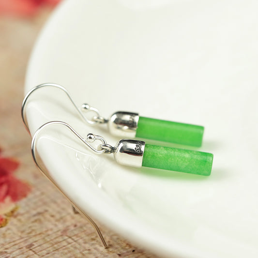 S925 Silver Green Quartz Drop Earrings