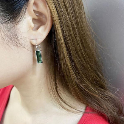 Rectangle Green Crystal Drop Earrings