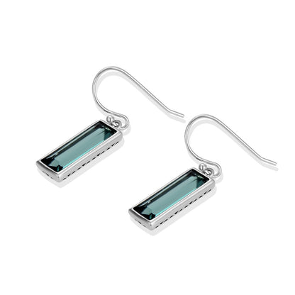 Rectangle Green Crystal Drop Earrings