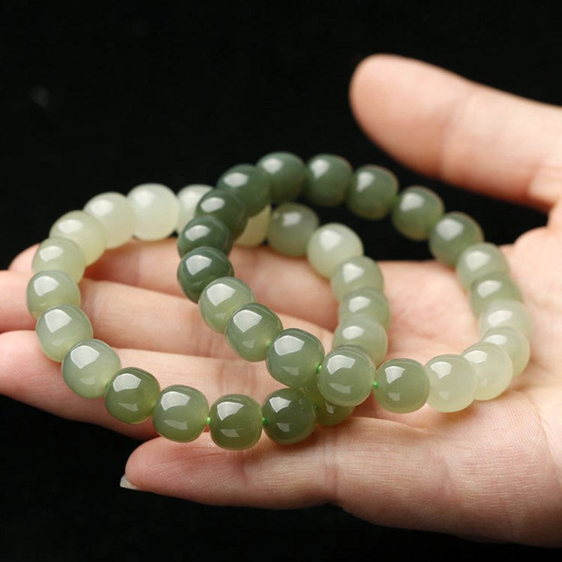 Green Jade Bead Bracelet, Pure Hetian Jade Bracelet - LUXYIN