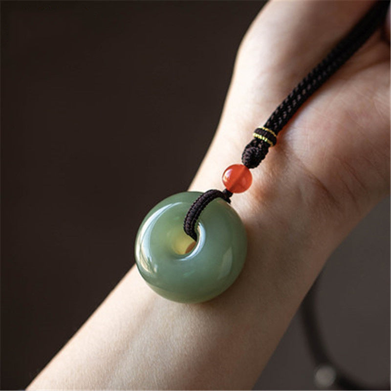 Luxyin Green Jade Necklace, Good Luck Buckle Pendant Necklace