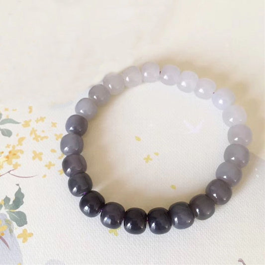 Luxyin Jade Bead Bracelet With White and Black Jade