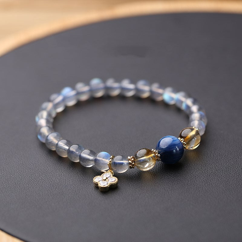 Natural Moonstone Bracelet With Aquamarine Bead - LUXYIN